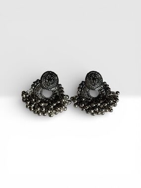 Silver-Tone Beaded Chandbali Earrings - Women Jewelry